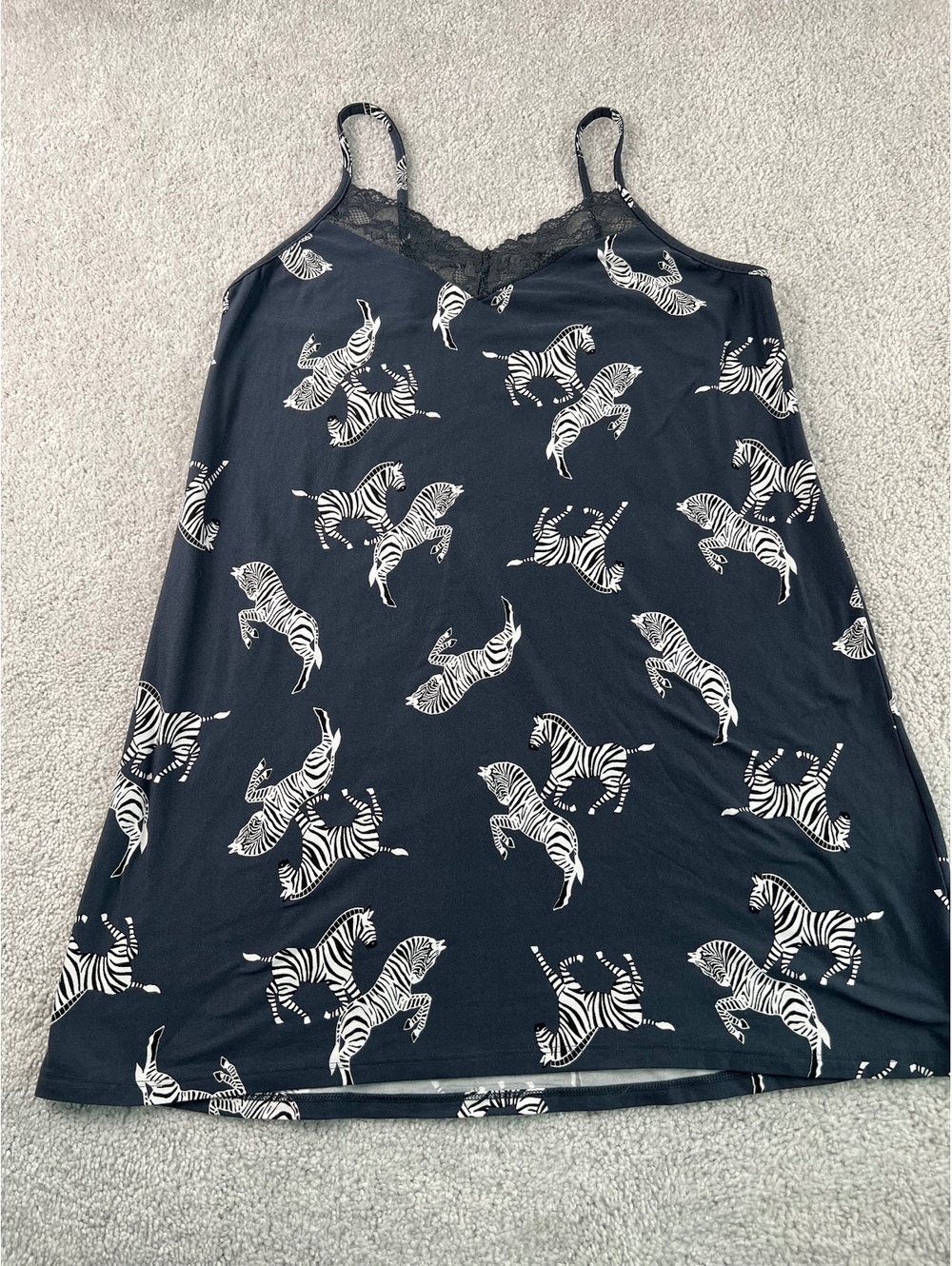 Joyspun Girls L 12-14 Zebra Print Cami Tank Top Lace Trim Navy White